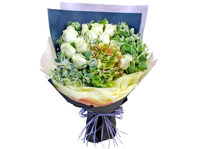 Florist Flower Bouquet - White Rose & Green Hydrangea Bouquet - L179736 Photo